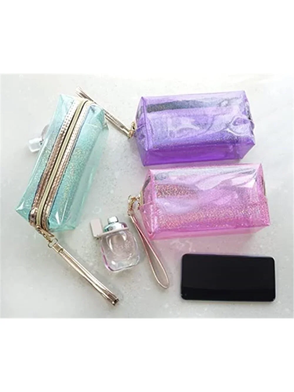 3Pcs Waterproof Cosmetic Bags, PVC Transparent Zippered Toiletry Bag